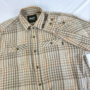 Mens Howler Bros Heavy Flannel Long Sleeve Shirt Size XL Beige Plaid Cotton